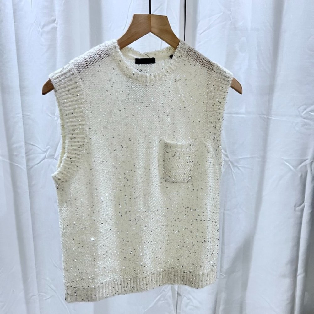 ATM Collection Anthony Thomas Melillo Sequin Wool Alpaca Sweater Vest - Chalk